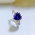 wholesale S925 Sterling Silver New Arrival Simulated Sapphire 8*8 Heart-Shaped Ring, Elegant and Luxurious Personality-0-2