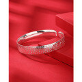wholesale 999 Silver Open-Ended Wide Solid Bangle with Full Heart Sutra Engraved, Mother's Day Gift for Mom-0-3