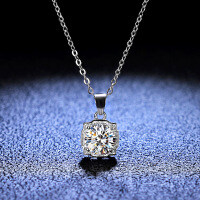 Sterling Silver 1-Carat Moissanite Pendant Necklace, Women's Fashion-1-carat necklace (eight hearts and eight arrows zircon)  925 silver