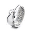 wholesale S925 Sterling Silver Retro Feather Design Open Adjustable Ring, Bold and Unique Unisex Trendy Finger Ring-0-6