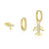 wholesale 925 Sterling Silver Minimalist Small Airplane Earrings With Micro-set Zirconia, Light Luxury Niche Design,。-Single three-piece set 925 silver