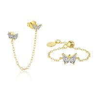 wholesale S925 Sterling Silver Fashion Minimalist Butterfly Tassel Chain Earrings For Women, European And American French Style Exquisite Luxury With Zirconia-Single two-piece combination 925 silver