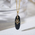 wholesale new lace petal sterling silver natural black agate vintage pendant light luxury fashion niche design necklace for women-0-3