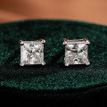 Sterling Silver Four-Prong Square Moissanite Stud Earrings for Women-0-4