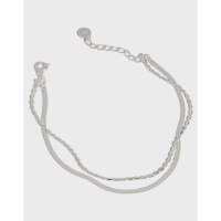 wholesale S925 Sterling Silver Korean Version Minimalist Double Layer Chain Bracelet for Women, Fashionable Student Silver Jewelry-Silver 925 silver