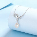 wholesale 925 Sterling Silver Freshwater Pearl Necklace for Women with Asymmetric Tie Pendant Design, Elegant Collarbone Chain for Wholesale and Drop Shipping-0-1