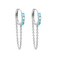 wholesale S925 Sterling Silver Round Hoop Ear Clasp with Zirconia Chain Earrings, Simple and Fashionable Long Elegant Ear Accessories-Platinum-Blue Diamond 925 Silver