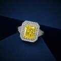 wholesale Platinum, 4 Carat Rectangular Fancy Vivid Yellow Ice Flower Cut 8*10 High Carbon Diamond Ring for Women, Fashionable, Sizes 5-9 Available-0-5