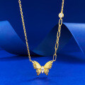 wholesale S925 Gold-Plated Silver Vintage Botanical Brushed Dreamy Butterfly Necklace, Fashionable and Versatile with a High-End Feel-0-5