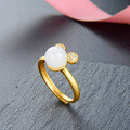 wholesale Sterling Silver Zodiac Rat Ring for Women, Micro-Pave Diamond Accents, Adjustable Opening, Creative Faux Hetian Jade Design Opening Ring-0-3