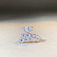 wholesale S925 Sterling Silver Adjustable Open Ring for Women, Waterdrop Full Diamond, Luxuriously Set Dragon-shaped Diamond Ring, Cross-border European and American Bestseller for Wholesale-White-CBJZ414>Adjustable opening