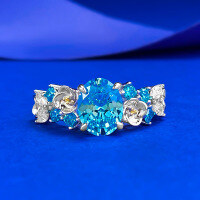 wholesale S925 silver newstyle 2ct aqua zirconia hydrangea fairy ring luxurious jewelry-R1541 Aquamarine Zirconium Ring>Size 5