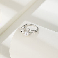 wholesale S925 Sterling Silver Baroque Freshwater Pearl Ring for Women, Small Batch Design with a High-End Feel, Personality-Enhancing Index Finger Ring-Freshwater Pearl Ring 925 Silver &gt; Adjustable Opening