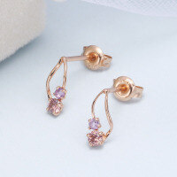 wholesale Metal material: 925 silver, rose gold Duli Jewelry Japanese-style lightweight luxury small and exquisite symmetrical earrings with amethyst new elegant earrings-Amethyst + Smoky Zircon Earrings 925 Silver