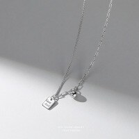 wholesale S925 Sterling Silver Good Luck Bean Square Pendant Minimalist Necklace Fashionable Personalized Understated Luxury Design-LUCKY Square AB Chain 925 Silver