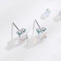 wholesale Sterling Silver S925 Crystal Stud Earrings for Women, Korean-style Minimalist Aurora Sugar Cube Earrings, Luxury Accessories-0-0