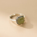 wholesale S925 Sterling Silver Fresh and Sweet Vintage Style Square Green Jade Ring R02686-0-3