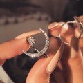 Sterling Silver Exaggerated Crescent Moissanite Open Adjustable Statement Ring-0-0