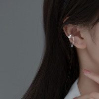 wholesale Sterling Silver S925 Chain No Piercing Ear Clip for Women, Elegant Smooth Minimalist Helix Ear Cuff G8678-S925 Silver Ear Clip 925 Silver