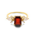 wholesale [9K Gold] Artisan Light Luxury Jewelry Square Faceted Garnet Zircon Ring, Elegant Accessories Minimalist Style Women's Hand Jewelry-0-4