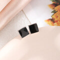 wholesale S925 Sterling Silver Trendy Black Drip Glaze Stud Earrings, Unisex Fashion Versatile Square Earrings for Healed Piercings with Silver Ear Posts-0-0