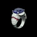 wholesale Metal: 925 Silver Gold Plated High Carbon Diamond, Royal Blue Cocktail Party Jewelry Versatile Women's Ring-0-2