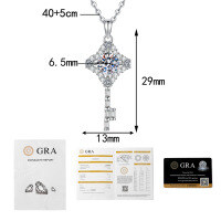 S925 Silver Moissanite Four-Leaf Clover Key Pendant Necklace, 1ct.-1 carat moissanite  925 silver