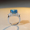 wholesale S925 Sterling Silver 5-Carat Aquamarine Ring for Women, Large Square Sugar High-End Feeling High Carbon Diamond Zirconia Colored Gemstone Ring Wholesale-0-2