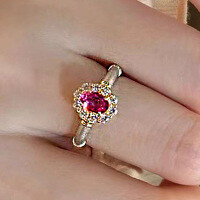 wholesale 925 Silver Zhuo Zhifang Jewelry New Vintage Floral Red Diamond 4*6mm Oval Sandblasted Ring Live Cross-Border-R1432 Red Diamond No. 6