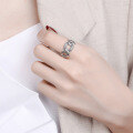 wholesale S925 Sterling Silver Retro Thai Silver Distressed Interlocking Circle Snake Skin Pattern Punk Style Open Ring-0-3