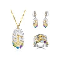 wholesale S925 Sterling Silver Natural Colored Gemstone Jewelry Set with Original Design Pendant, Earrings, Necklace, and Ring-Natural Sky Blue Topaz Necklace