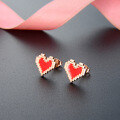 wholesale 925 Sterling Silver Mosaic Pixel Heart Stud Earrings, Minimalist Luxury, Small and Chic, 3D Fashion Red Earrings for Women-0-1