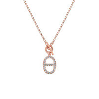 wholesale S925 Sterling Silver 0126 Korean Version Ins Niche Design Pig Nose Zircon OT Clasp Textured Pendant Necklace for Women-Rose gold>925 silver