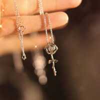 wholesale S925 Sterling Silver Rose Flower Necklace Ins Minimalist Style Floral Collarbone Chain Niche Design Pendant Necklace-Rose Necklace (Copper with Gold Plated)