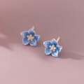 wholesale S925 silver blue flower earrings camellia trendy unique design women's ear jewelry M04475-0-0