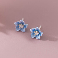 wholesale S925 silver blue flower earrings camellia trendy unique design women's ear jewelry M04475-S925 silver pair 925 silver