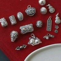 wholesale 925 Silver Antique Silver Lucky Cat with 925 Silver Floral Base, Handmade DIY Braided Accessory Fitting by Qianqiao-2# (999 pure silver)
