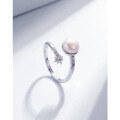 wholesale 925 Sterling Silver Freshwater Pearl Ring for Women, Minimalist Niche Design, Open Adjustable Statement Index Finger Ring with a Premium Feel-0-2