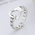wholesale S925 Sterling Silver Korean-style Chain Heart Interwoven Couple Rings Minimalist Design Versatile Adjustable Opening Ring-0-2