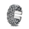 wholesale S925 Sterling Silver Vintage Distressed Handwoven Cable Wide Fashion Statement Adjustable Open Ring for Women-0-5