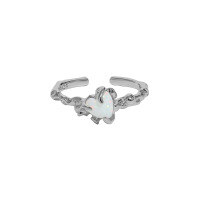 wholesale S925 sterling silver 101 Korean version ins niche design irregular surface synthetic opal texture open ring for women-Platinum [No. 13/Adjustable]>Opening adjustable