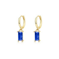 wholesale S925 Sterling Silver Light Luxury Geometric Square Earrings With Colorful Zircon, Women's Fashion European And American Hoop Ear Accessories, Versatile And Exquisite Hand Jewelry Cross-border-E2268E-Gold/Blue Zirconium 925 Silver