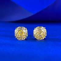 wholesale S925 Sterling Silver Classic 8*8mm Octagonal Stone Millennium Cut Stud Earrings for Women,Ins Style-E687 Yellow Diamond &gt; 925 Silver