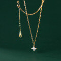 wholesale S925 sterling silver diamond-encrusted four-petal flower necklace, minimalist and delicate four-leaf clover collarbone chain D9427-0-2