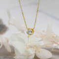 wholesale 9K gold Japanese minimalist niche gentle style moon encircling design white topaz necklace-0-2