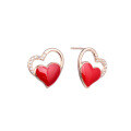 wholesale 925 Sterling Silver Red Heart Stud Earrings for Women, Small and Minimalist Peach Heart Earrings, New Rose Gold Earrings-0-4