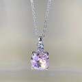 wholesale new 925 silver necklace with 10*10 pink diamond in radiant cut, lightweight, minimalist, and versatile-0-0