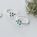 wholesale S925 Sterling Silver Women's Korean Style Minimalist Olive Branch Leaf Open Adjustable Ring Artful Solitaire Ring E4625-0-2