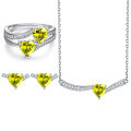 wholesale 925 Sterling Silver Heart Pendant Necklace with Colored Gemstone Yellow Stone Double Heart Ring and Love Earrings Jewelry Set of 3 Pieces-0-0