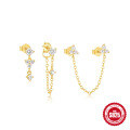wholesale S925 Sterling Silver Geometric Zirconia Tassel Earring Set with Crystal-Embellished Petal Design-0-7